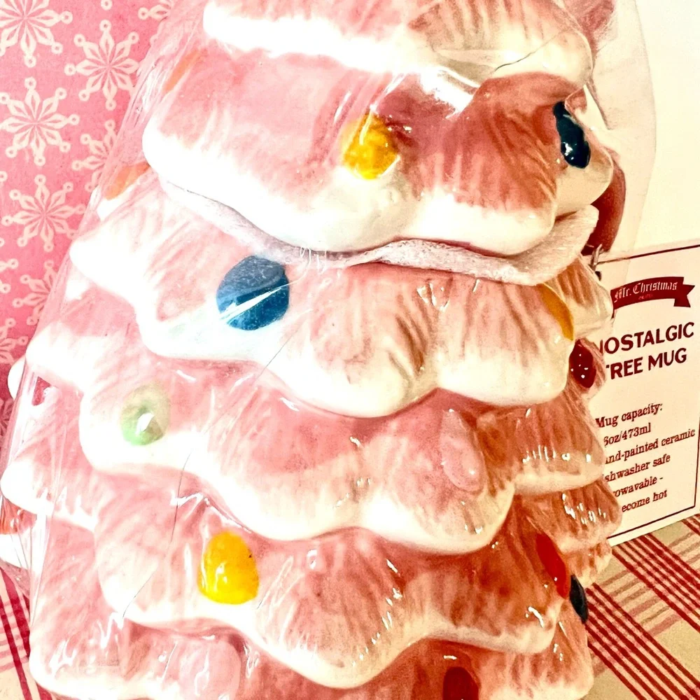 Mr. Christmas Pink Nostalgic Tree Mug with Topper Ornaments Star Coffee
